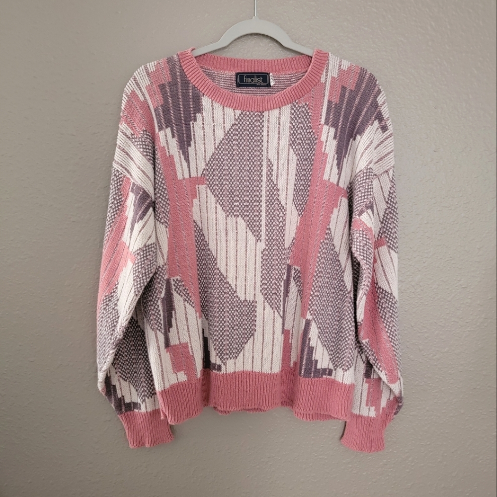 Finalist | Vintage Pink Grey Cream White Grandpa Grannycore Sweater Crewneck
